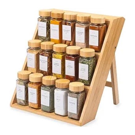 3-tier bamboo spice rack, foldable, non-slip base HL-06