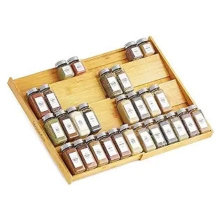 Bamboo spice drawer organizer, expandable 4-tier rack (12"-23" wide) HL-05